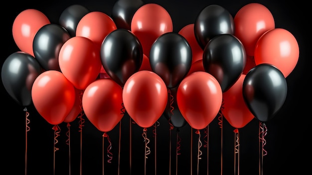 Gratis foto stelletje zwarte en rode zwevende ballonnen op donkere achtergrond