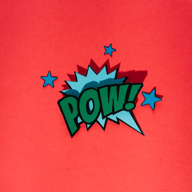 Gratis Foto stijlvolle retro komische tekstballon met pow-tekst met sterelementen op rode achtergrond