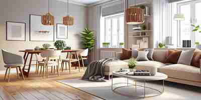 Gratis foto stijlvolle scandinavische woonkamer met design mint sofa meubels mock up poster kaart planten en eleg