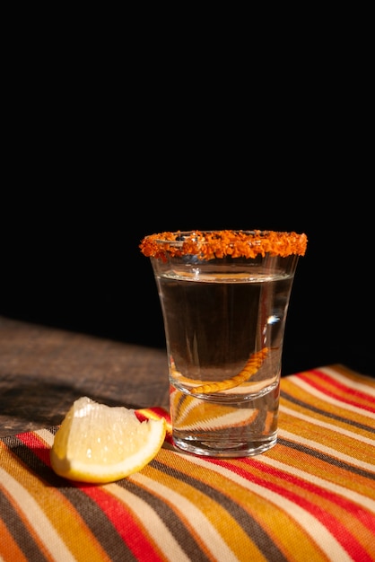 Stille leven van mezcal drank met maguey worm