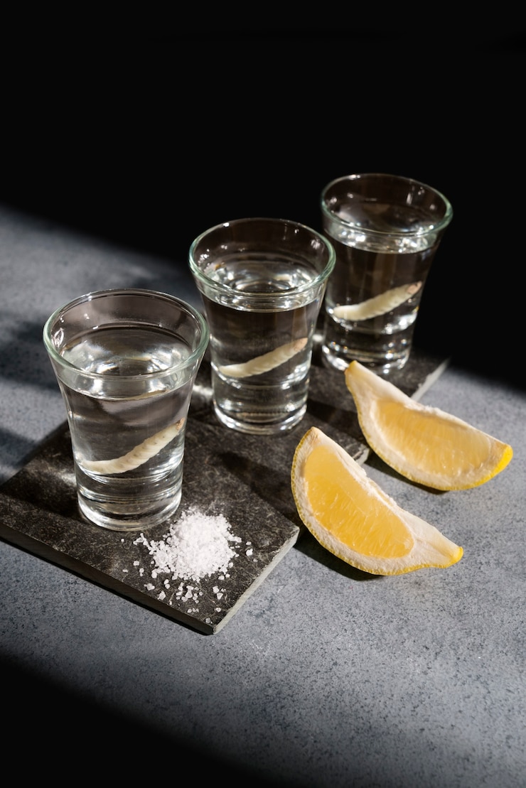 Gratis Foto stille leven van mezcal drank met maguey worm