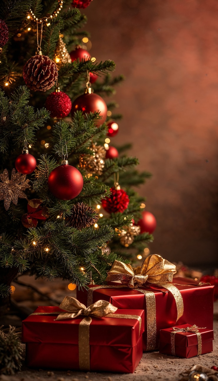 Gratis Foto stille natuur van kerstboom met decoratie met kopieerruimte