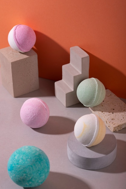 Gratis foto stilleven van ongebruikte bath bombs