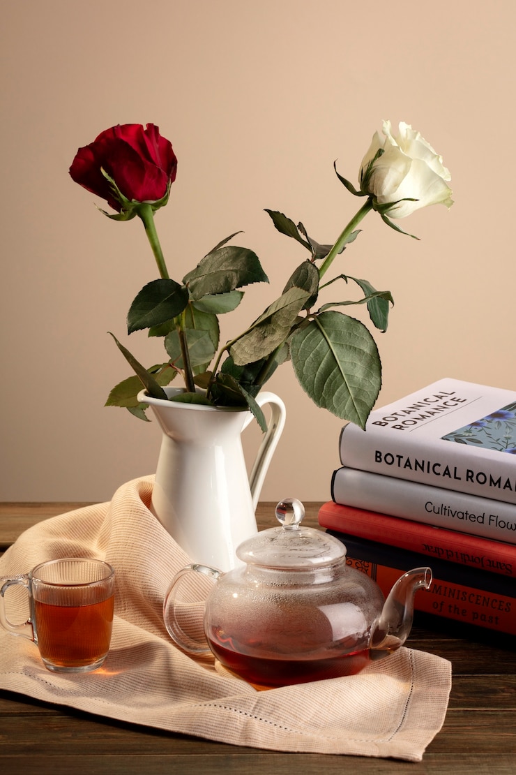 Gratis Foto stilleven van sant jordi voor de dag van boeken en rozen