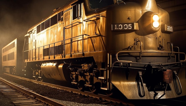 Stoomlocomotief rijdt door oud treinstation gegenereerd door ai