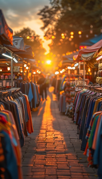 Gratis foto straatmarkt bij zonsondergang