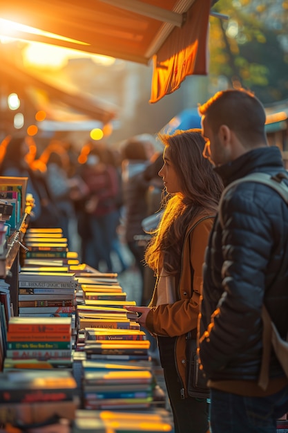 Gratis foto straatmarkt bij zonsondergang