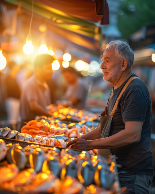 Gratis foto straatmarkt bij zonsondergang