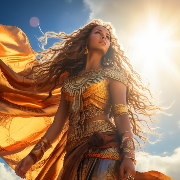 Gratis foto stralende afbeelding van een krachtige vrouwelijke zonne-godin