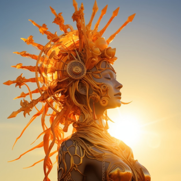 Stralende afbeelding van een krachtige vrouwelijke zonne-godin