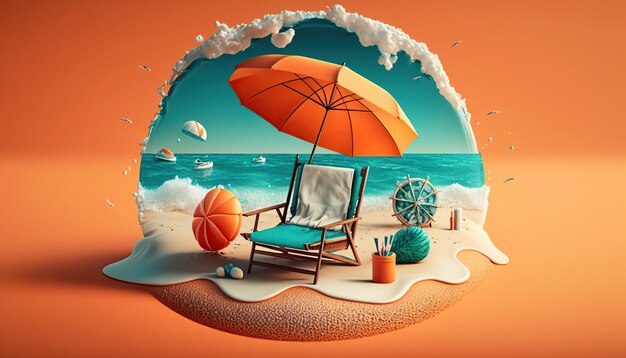 Strand met paraplu zomer en vakantie concept generatieve ai