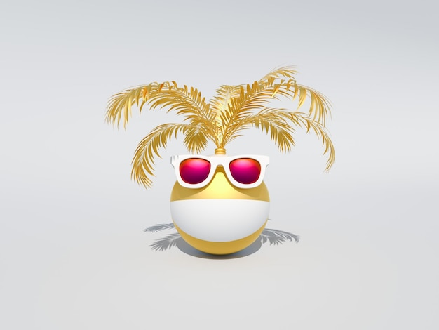 Strandbal dragen van een zonnebril op witte achtergrond 3d render illustratie