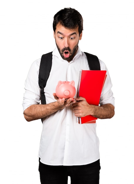 Student man met een piggybank