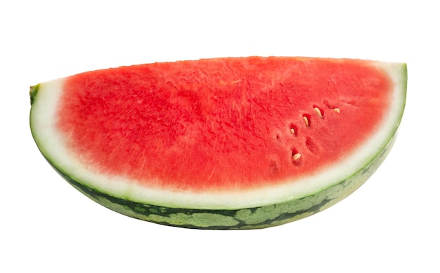 Stuk van sappige rode watermeloen geïsoleerd op een witte achtergrond