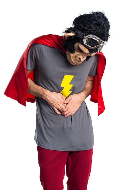 Superhero apen man met buikpijn