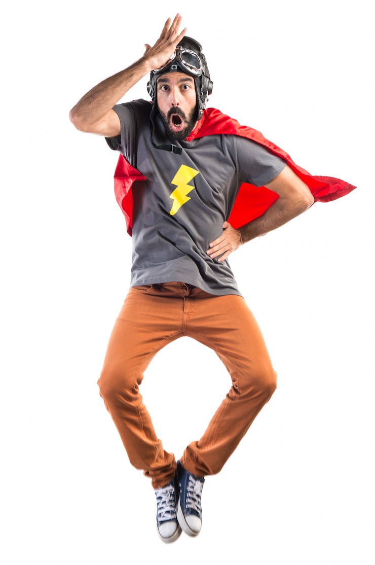 Gratis Foto superhero doet verrassingsgebaar