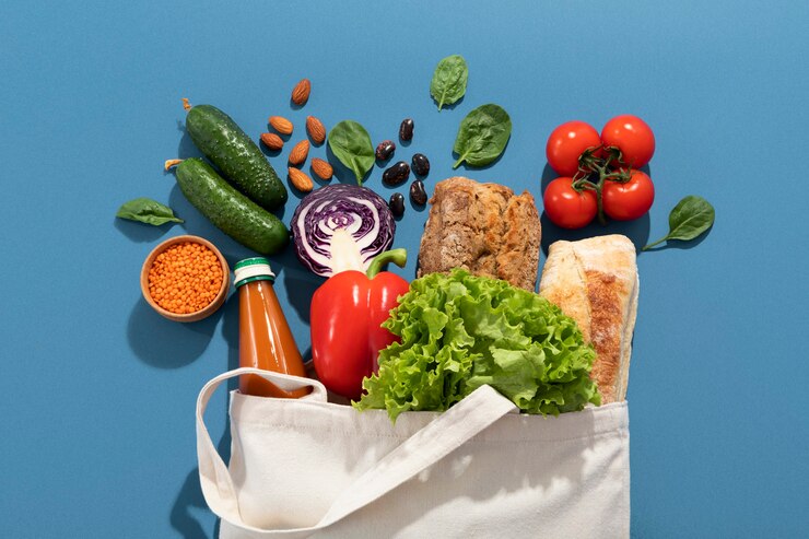 Gratis Foto supermarktbannerconcept met ingrediënten