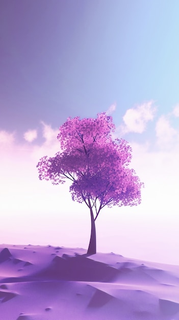 Surrealistisch en dromerig landschapsbehang in paarse tinten