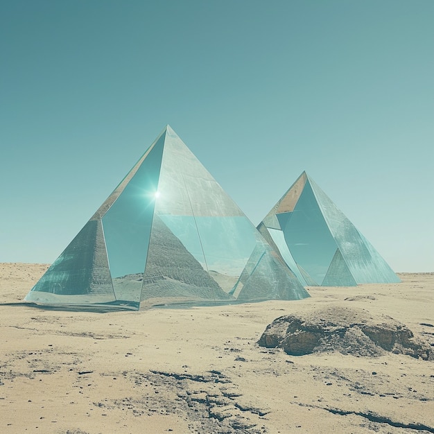 Surrealistische geometrische vormen in de onvruchtbare woestijn.