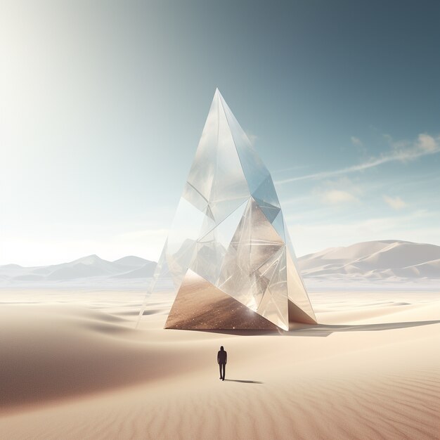 Surrealistische geometrische vormen in de onvruchtbare woestijn.
