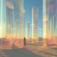 Gratis foto surrealistische geometrische vormen in de onvruchtbare woestijn.