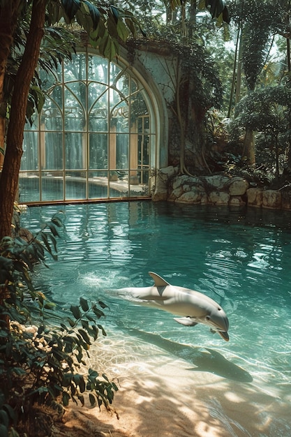 Gratis foto surrealistische weergave van een dolfijn tussen de ruïnes.