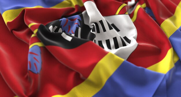 Swaziland Vlag Ruffled Mooi Wapperende Macro Close-up Shot