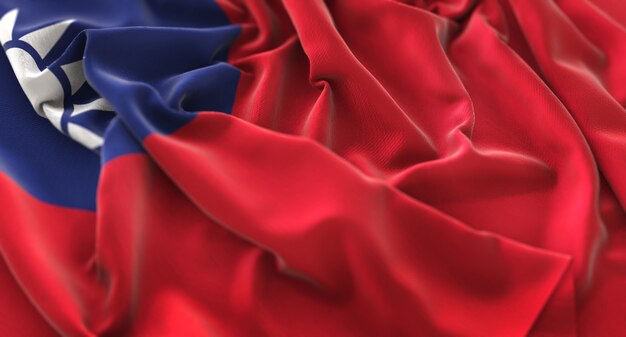 Taiwan Flag Ruffled Mooi Wapperende Macro Close-up Shot