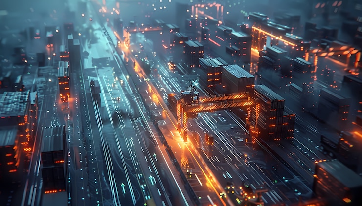 Gratis Foto technologische en futuristische hologrammen voor logistieke vervoermiddelen