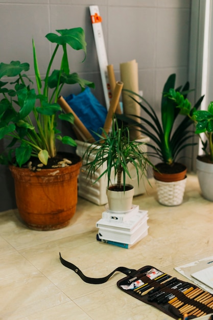 Tekentools in de buurt van planten