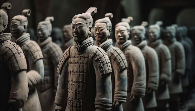 Terracottalegers op een rij oude Chinese geschiedenis gegenereerd door AI