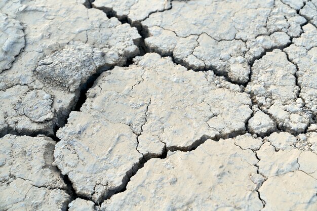 Textuur van de gecraqueleerde vuile klei in woestijn. Concept van gebrek aan vocht.
