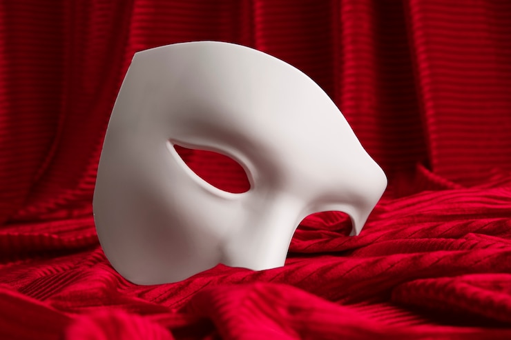 Gratis Foto theatermasker op rood gordijn