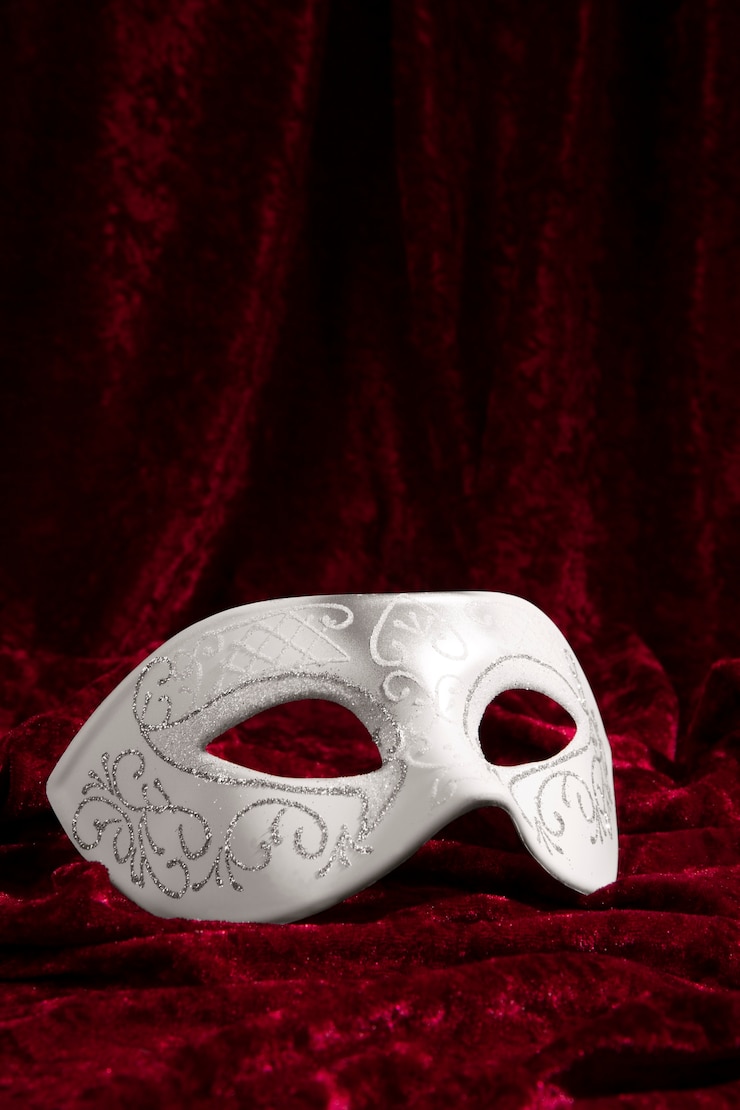 Gratis Foto theatermasker op rood gordijn