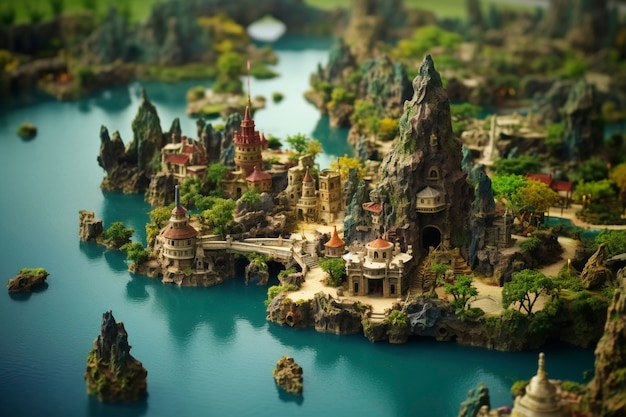 Gratis foto tilt-shift middeleeuws fantasielandschap