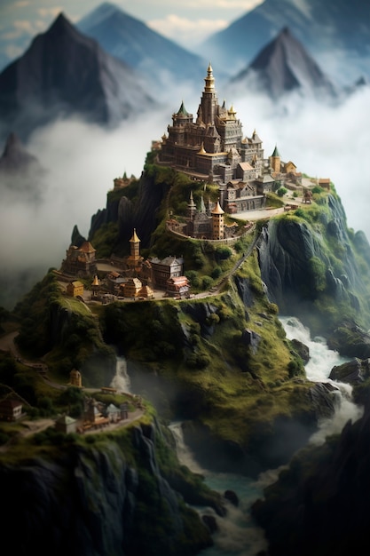 Gratis foto tilt-shift middeleeuws fantasielandschap