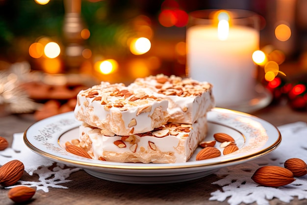 Gratis foto traditionele kerstnougat met amandelen