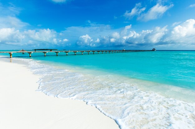 Tropisch eiland in de maldiven met wit zandstrand en zee