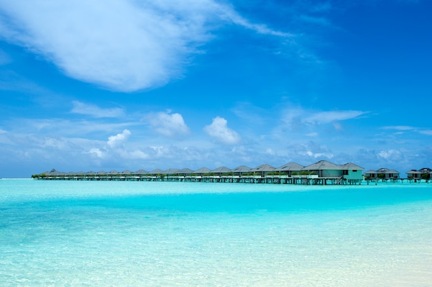 Tropisch eiland in de maldiven met wit zandstrand en zee