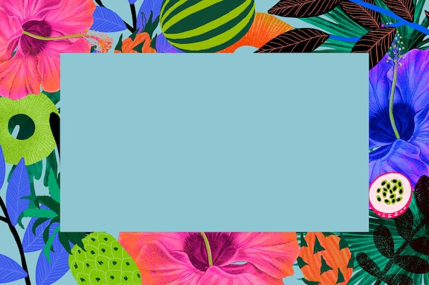Gratis foto tropische bloem frame illustratie in kleurrijke toon