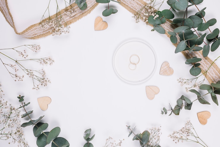 Gratis Foto trouwringen met natuurlijke decoratie