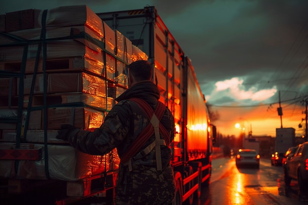 Gratis foto truck and logistics operations at dusk