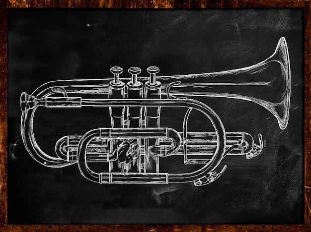 Trumpet schets op schoolbord