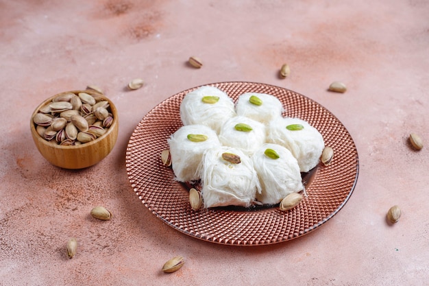 Turkse floss halva pismaniye, suikerspin dessert.