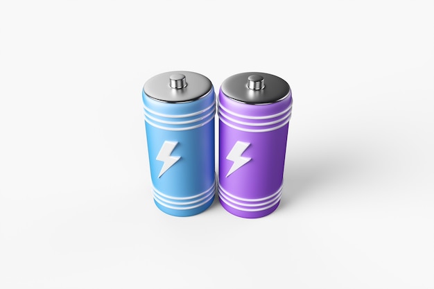 Twee batterijen op een witte achtergrond. 3d render illustratie.