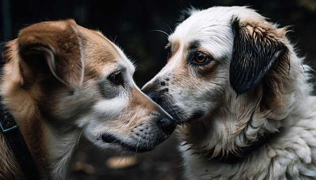 Twee honden, waarvan er één het woord liefde is.