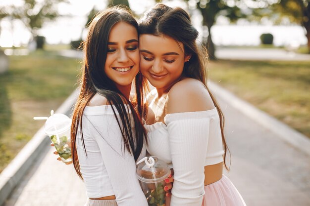 Twee mooie meisjes in een de zomerpark