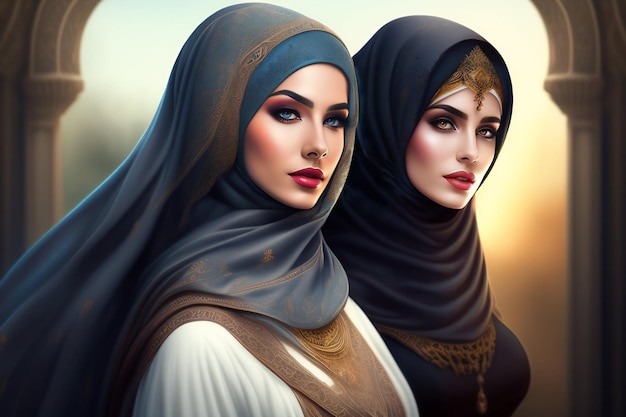 Gratis foto twee vrouwen in hijab en één draagt een hijab