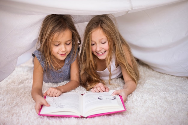 Twee zussen die hun favoriete boek lezen