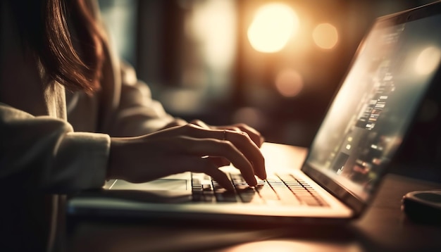 Typen op laptop met behulp van draadloze technologie binnenshuis gegenereerd door AI